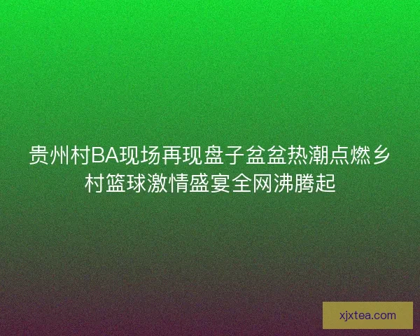 贵州村BA现场再现盘子盆盆热潮点燃乡村篮球激情盛宴全网沸腾起